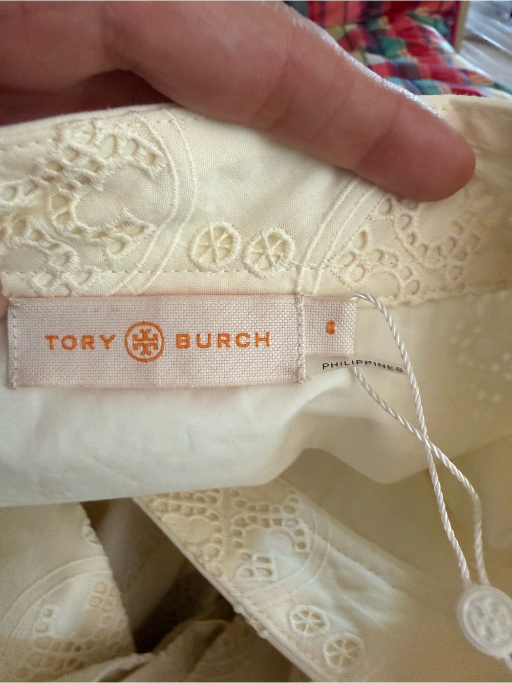 Tory Burch Sleeveless Cream Eyelet Wrap Dress with Waist Tie - Picture 7 of 8